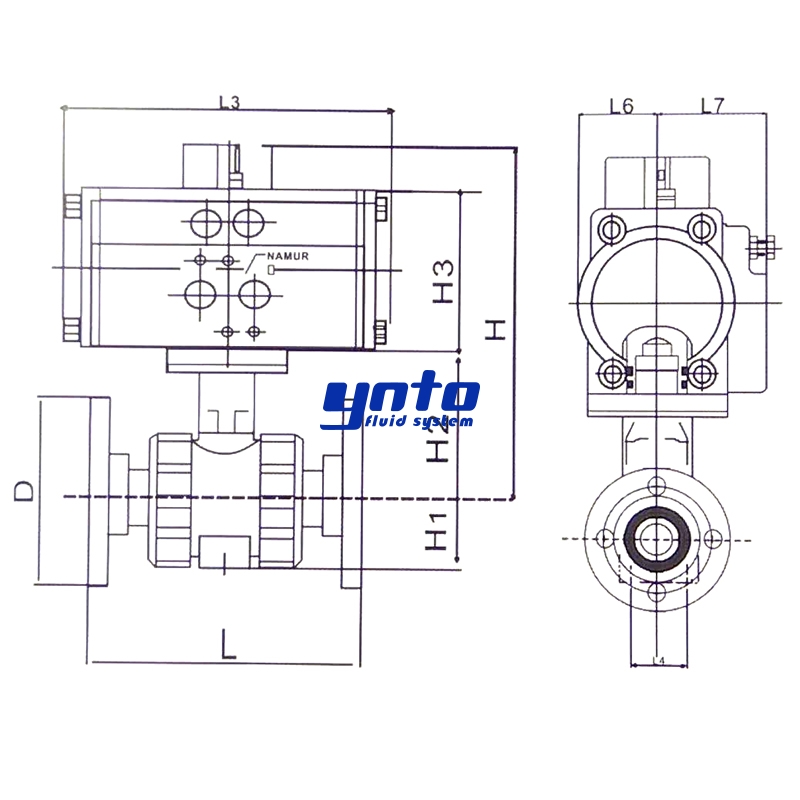 法蘭式氣動塑料球閥結構圖